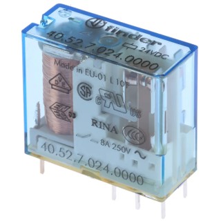Finder Power Relay PCB Mount DPDT 24V DC Coil 8A Switching Current Silver Alloy Contacts 40.52.7.024.0000