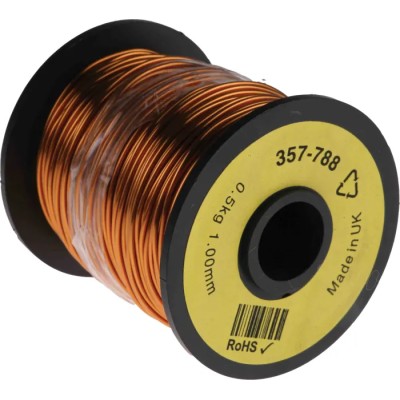 RS PRO Enamelled Copper Wire 1 mm Cross Section, 1.08 mm OD, 80 m Length 357-788