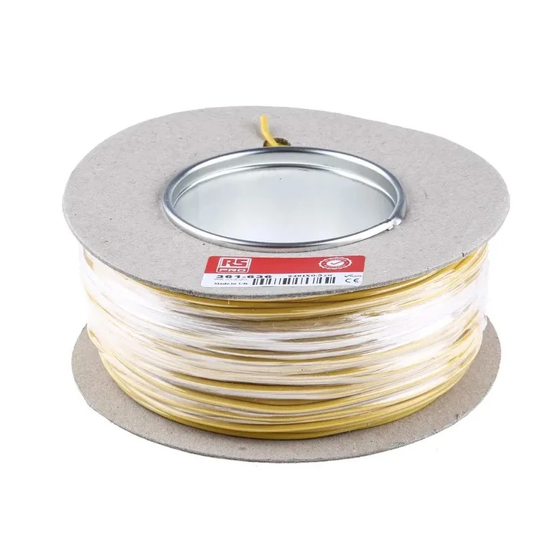 RS PRO 2491X Series Yellow Hook Up Wire, 20 AWG, 16/0.2 mm Core Strands, 100 m Length, Polyvinyl Chloride, 500V 361-636