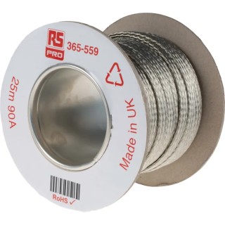 RS PRO Braided Wire 9.05 mm² CSA 24 x 12 x 0.20 mm 25 m Tin Copper Wire BS4109 365-559