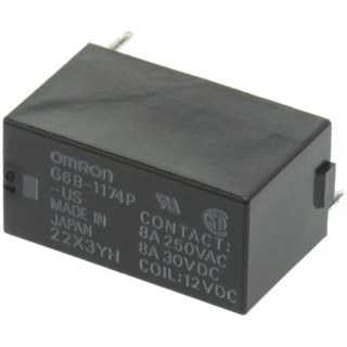 Omron PCB Power Relay, 12V DC Coil, 8A Switching Current, SPST, Subminiature 20x10x10mm G6B-1174P-US DC12
