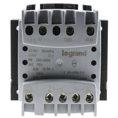 Legrand 63 VA DIN Rail Transformer, 230 to 400 V Primary, 115/230 V Secondary, Screw Mount DIN Rail, EN 60439-1, UL506 UL506