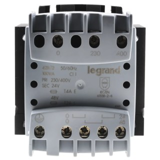 Legrand 100 VA DIN Rail Transformer, 230 to 400 V Primary, 24 V 48 V Secondary, Screw DIN Rail Mount 104x84x86mm 0 428 72