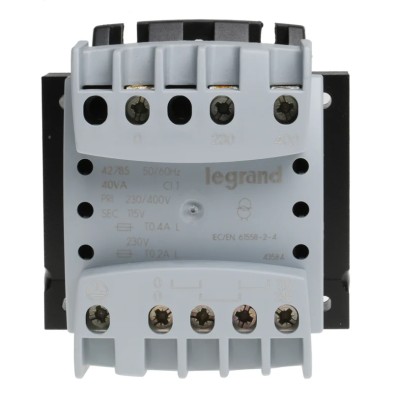 Legrand 40 VA Single Phase DIN Rail Transformer, 400 V and 230 V Primary, 230 V and 115 V Secondary, IEC/BS EN 0 427 85