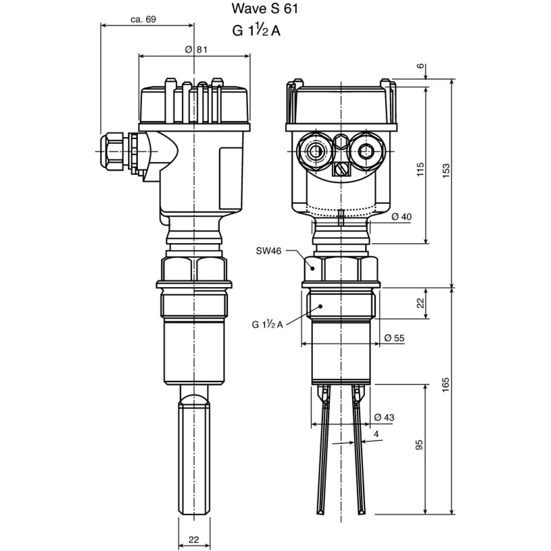 Vega VEGAWAVE 61 Series Tuning Fork Level Switch Horizontal ATEX II 1/3 D IP66 T Housing Polybutylene WAVES61.EXX2RA