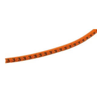 HellermannTyton Helagrip Slide-On Cable Marker, Black Legend "3", Orange Marker, 3.5mm Length, Fits 1-3mm Cable 901-10270