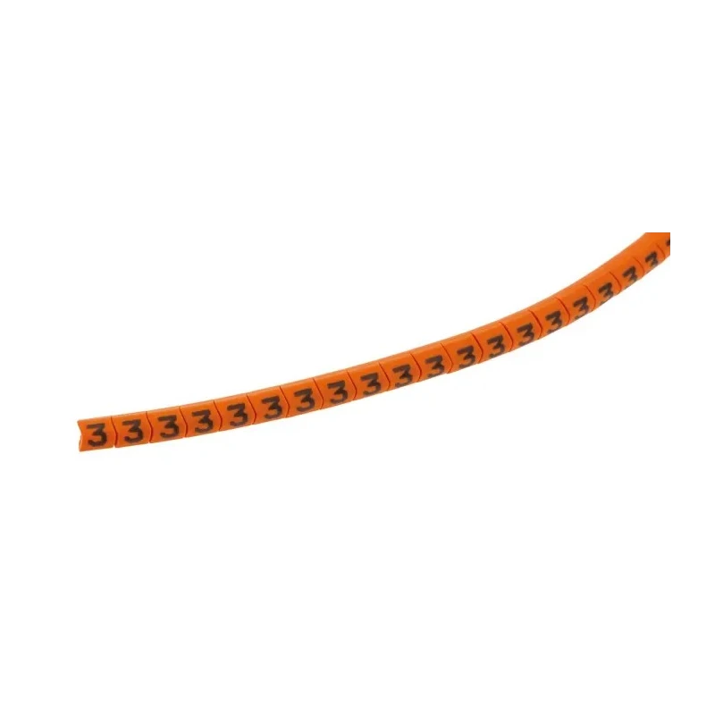 HellermannTyton Helagrip Slide-On Cable Marker, Black Legend "3", Orange Marker, 3.5mm Length, Fits 1-3mm Cable 901-10270