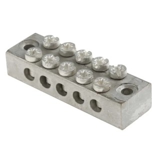 RS PRO 5-Way Double Screw Earth Terminal Block 0mm² to 16mm², 16AWG Wire, Screw Termination, Brass Housing 283-0746