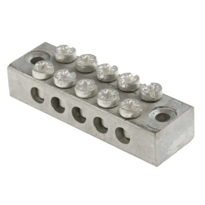 RS PRO 5-Way Double Screw Earth Terminal Block 0mm² to 16mm², 16AWG Wire, Screw Termination, Brass Housing 283-0746