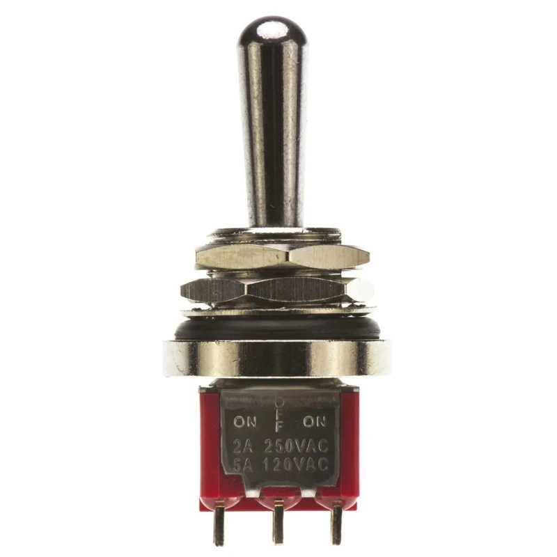 RS PRO Panel Mount Toggle Switch On-Off-On DPDT 5A 26V DC 120V AC Chrome Plated Brass Actuator 394-437