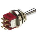 RS PRO Panel Mount Toggle Switch On-Off-On DPDT 5A 26V DC 120V AC Chrome Plated Brass Actuator 394-437