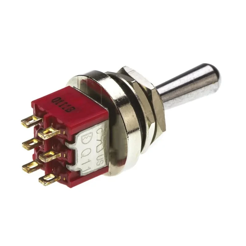 RS PRO Panel Mount Toggle Switch On-Off-On DPDT 5A 26V DC 120V AC Chrome Plated Brass Actuator 394-437