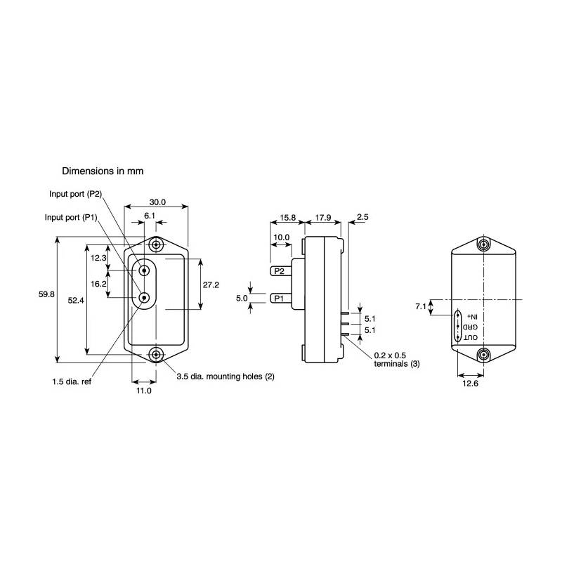 Honeywell Technologies Low Pressure Sensor 5 psi Maximum Operating Pressure 0.35 bar Breaking Pressure 1ms 163PC01D75