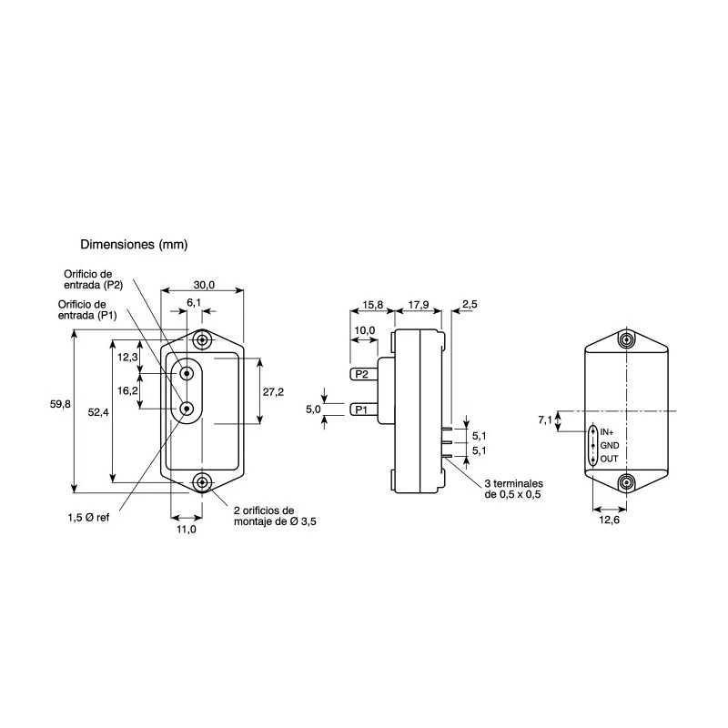 Honeywell Technologies Low Pressure Sensor 5 psi Maximum Operating Pressure 0.35 bar Breaking Pressure 1ms 163PC01D75