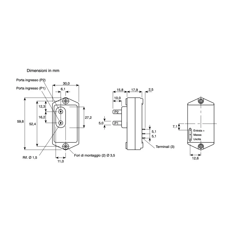 Honeywell Technologies Low Pressure Sensor 5 psi Maximum Operating Pressure 0.35 bar Breaking Pressure 1ms 163PC01D75