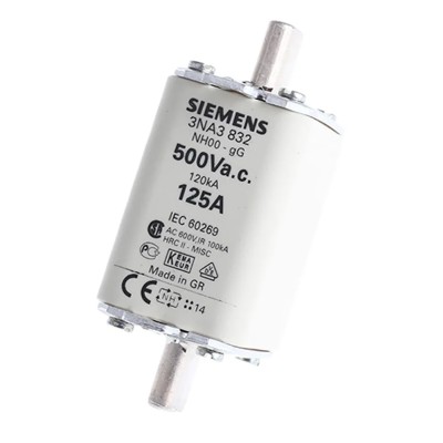Siemens 125A NH Fuse NH00 500V AC High Rupture Capacity Blade Tag Fuse  NH00