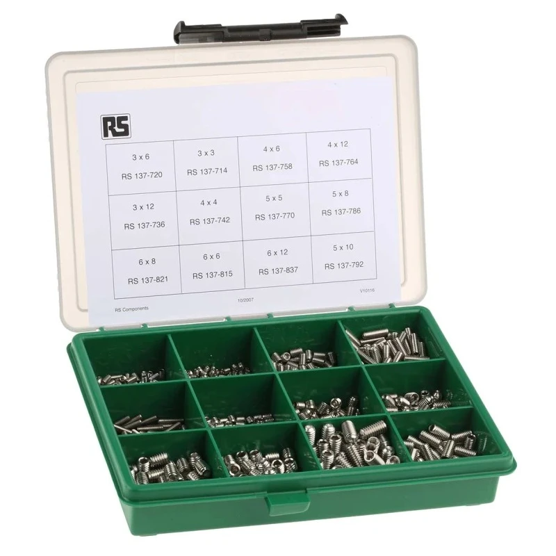 RS PRO Stainless Steel Hex Socket Drive Set Screw Bolt Kit 800 Pieces M3 to M6 Sizes 3mm to 12mm 395-428