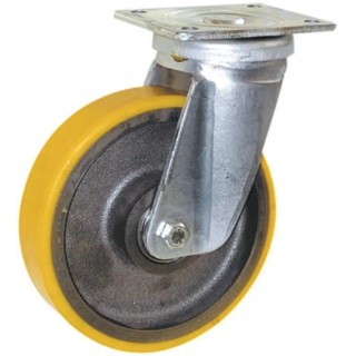 Guitel Hervieu Swivel Castor, 1200 kg Load Capacity, 250 mm Polyurethane Wheel, Bright Zinc Plated Pressed Steel 1407955