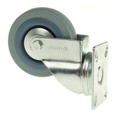 Guitel Hervieu Swivel Castor 60 kg Capacity 75 mm Wheel Diameter Rubber Wheel Pressed Steel Frame Bright Zinc Plated 66707