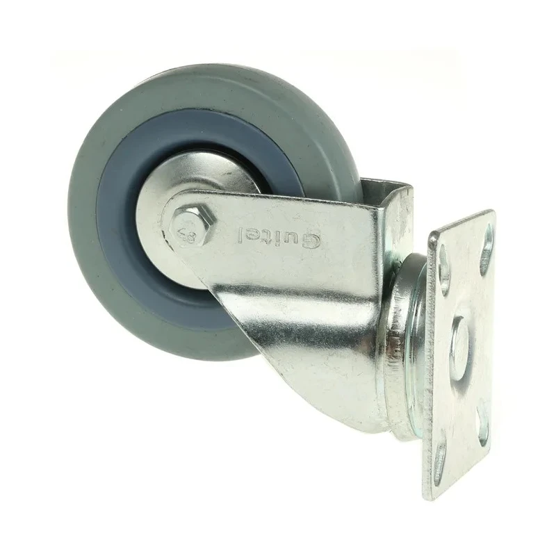 Guitel Hervieu Swivel Castor 60 kg Capacity 75 mm Wheel Diameter Rubber Wheel Pressed Steel Frame Bright Zinc Plated 66707