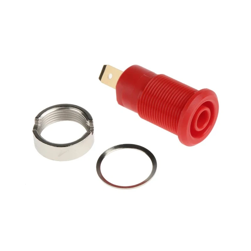 Staubli Red Female Banana Socket, 4 mm Connector, Tab Termination, 1kV, 24A, Gold Plating 23.3000-22