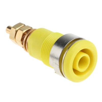 Staubli Yellow Female 4 mm Banana Socket Connector, Solder Termination, 1kV, 32A, Gold Plating 23.3020-24