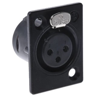 Neutrik Panel XLR Connector, Straight Orientation, 3 Contact Female, 50V, 16A, Silver over Nickel Plating NC3FP-1-BAG