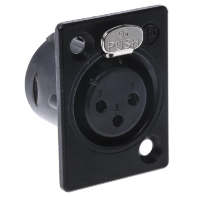 Neutrik Panel XLR Connector, Straight Orientation, 3 Contact Female, 50V, 16A, Silver over Nickel Plating NC3FP-1-BAG