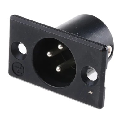 Neutrik Panel XLR Connector, Straight Male, 50V, 16A, 3 Contacts, Silver over Nickel Plating NC3MP-BAG