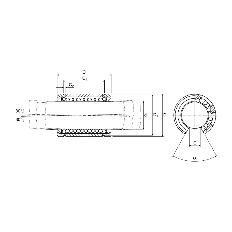 Bosch Rexroth Linear Bearing with 47 mm OD, Length 68 mm, Static Load Rating 2880 N, Polyacetal Material R067123040