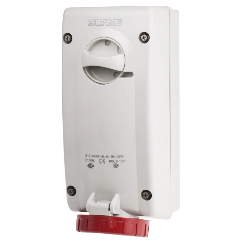 Scame Socket Switchable IP67 3+E Earthing Position 6h Straight Industrial Interlock 16A 415V IP67