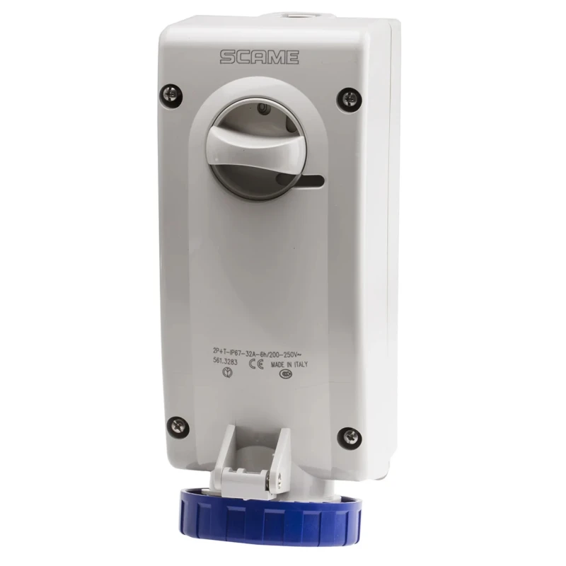 Scame Socket Switchable Industrial Interlock Socket IP67 2+E Earthing Position 6h 32A 250V IP67 