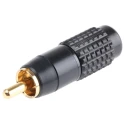 RS PRO Black Straight Cable RCA Plug Gold Plated Contact Brass Housing Aluminium 2 Contacts 411-019