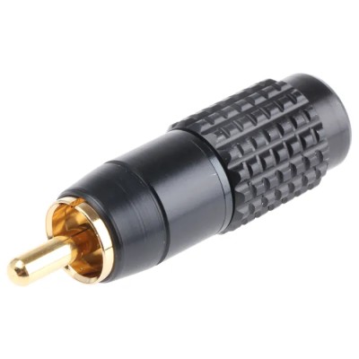 RS PRO Black Straight Cable RCA Plug Gold Plated Contact Brass Housing Aluminium 2 Contacts 411-019
