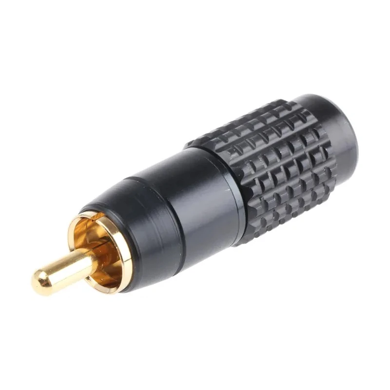 RS PRO Black Straight Cable RCA Plug Gold Plated Contact Brass Housing Aluminium 2 Contacts 411-019