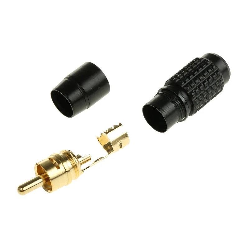 RS PRO Black Straight Cable RCA Plug Gold Plated Contact Brass Housing Aluminium 2 Contacts 411-019