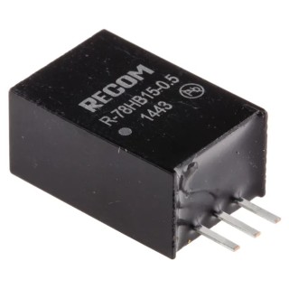 Recom Through Hole Switching Regulator, 15V DC Output Voltage, 72V DC Max Input, 500mA Output Current, 7.5W R-78HB15-0.5