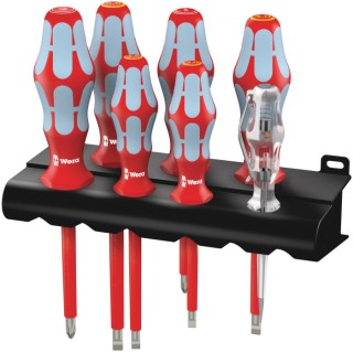 Wera Insulated Screwdriver Set, Stainless Steel, VDE Approved, Slotted and Phillips, 7-Piece 05022728001