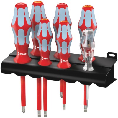 Wera Insulated Screwdriver Set, Stainless Steel, VDE Approved, Slotted and Phillips, 7-Piece 05022728001