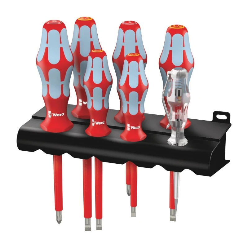 Wera Insulated Screwdriver Set, Stainless Steel, VDE Approved, Slotted and Phillips, 7-Piece 05022728001