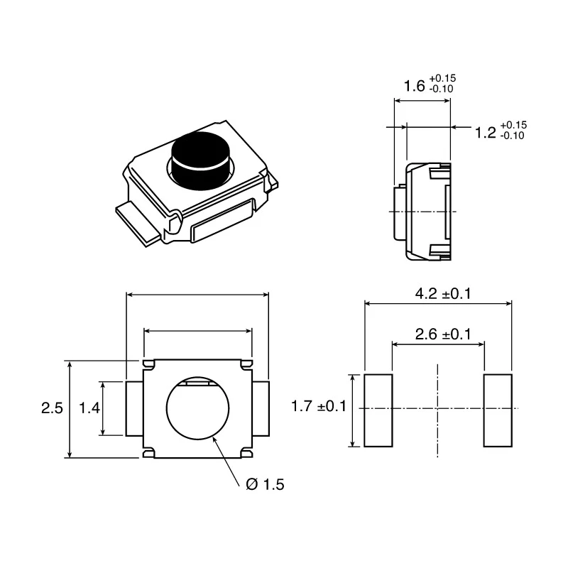 Omron IP40 Black Tactile Switch Tactile 2.5 mm SPST 50mA 24 V dc PCB B3U1000P