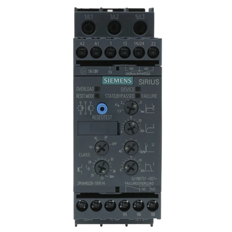 Siemens 3RW40 Soft Starter, 480V AC, 18.5 kW, 3 Phase, IP20, Chassis Mount 3RW4028-1BB14