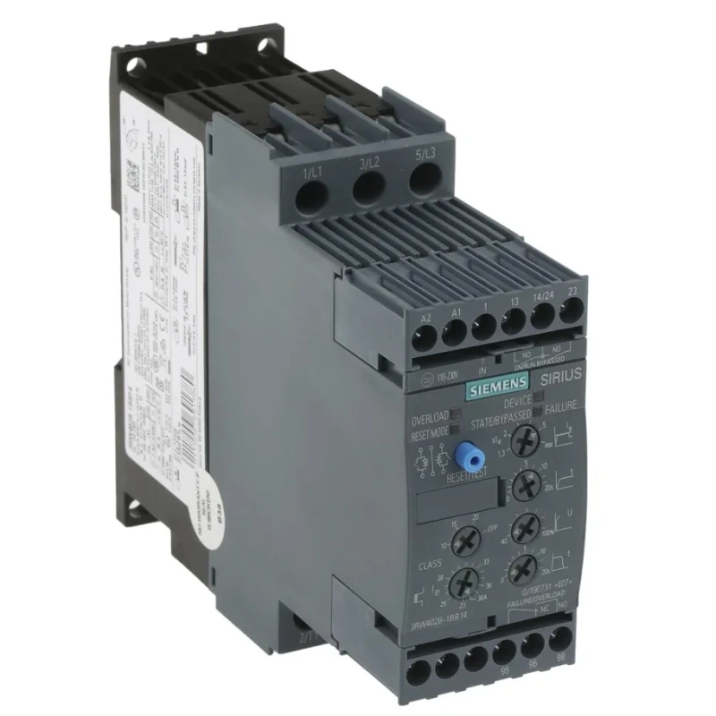 Siemens 3RW40 Soft Starter, 480V AC, 18.5 kW, 3 Phase, IP20, Chassis Mount 3RW4028-1BB14