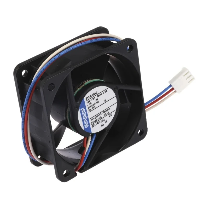 ebm-papst 600 N Series Sleeve Bearing DC Axial Fan 12V DC, 900 mW Power, 23 m³/h Air Flow, IP20, 60 mm x 60 mm x 25 mm IP20