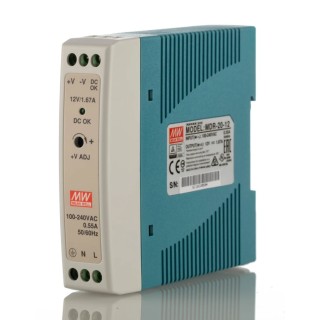 MEAN WELL Switched Mode DIN Rail Power Supply 264V AC Input 13.2V DC, 1.67A Output, 20W MDR-20-12