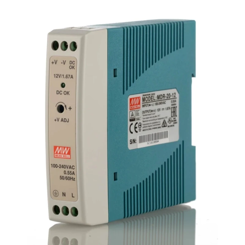 MEAN WELL Switched Mode DIN Rail Power Supply 264V AC Input 13.2V DC, 1.67A Output, 20W MDR-20-12