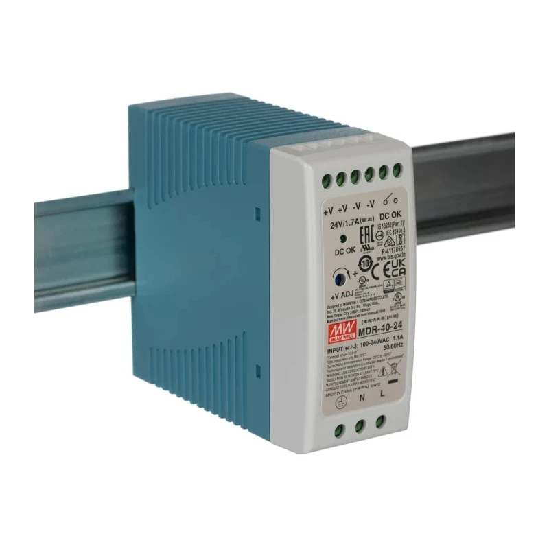 MEAN WELL MDR Switched Mode DIN Rail Power Supply 1 Phase AC Input 85-264 V, 30 V DC Output, 1.7 A, 40 W MDR-40-24