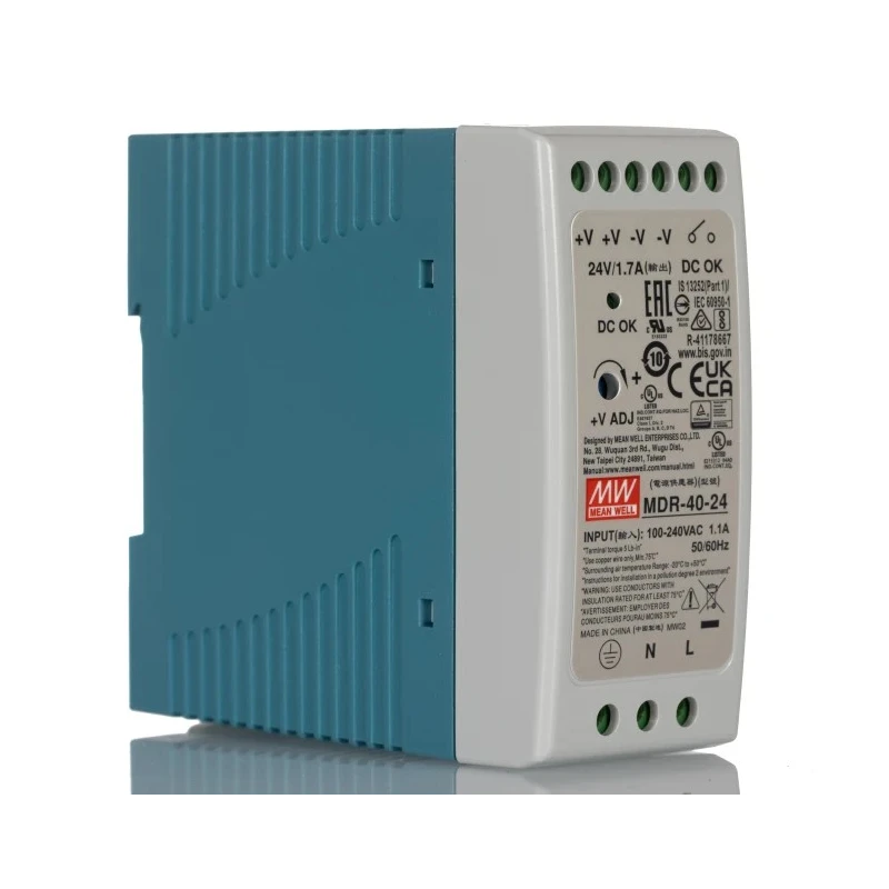 MEAN WELL MDR Switched Mode DIN Rail Power Supply 1 Phase AC Input 85-264 V, 30 V DC Output, 1.7 A, 40 W MDR-40-24