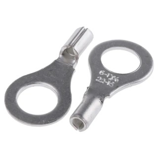 RS PRO Uninsulated Crimp Ring Terminal M6 Stud Size, Red, 22 AWG to 16 AWG Wire Size 433-006