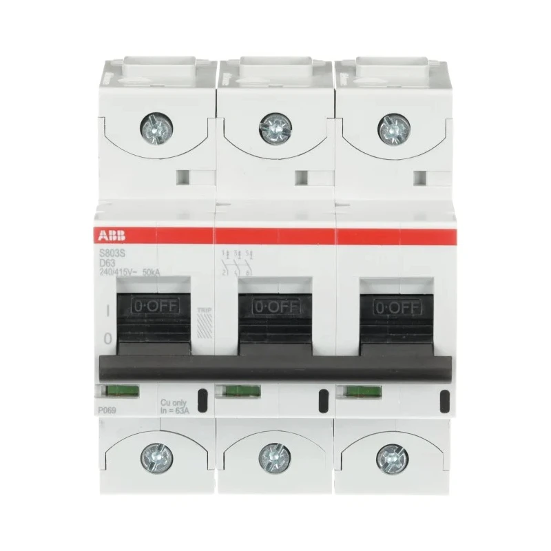 ABB High Performance S800S Miniature Circuit Breaker, 3-Pole, 63A, Type D, 690V AC, 250V DC, 50 kA 2CCS863001R0631 S803S-D63